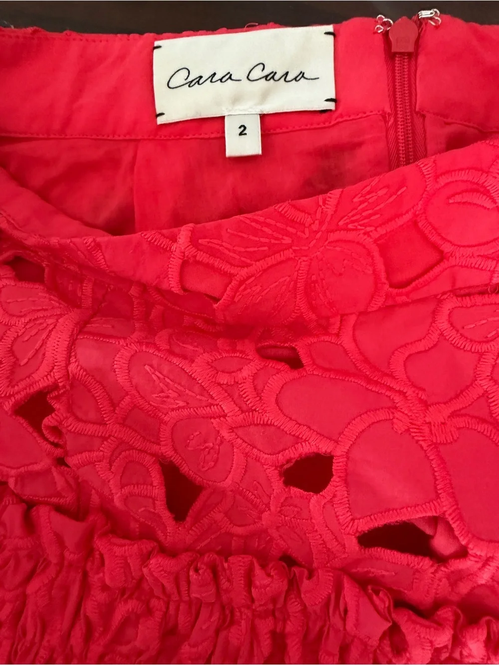 Cara Cara Coral-Pink Lace Tiered Skater Mini Skirt - Picture 3 of 3